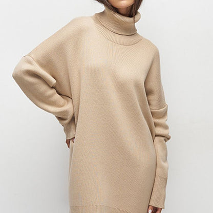 Suéter de cuello alto para mujer, otoño e invierno, largo medio, grueso, ruso, manga larga, tejido de punto