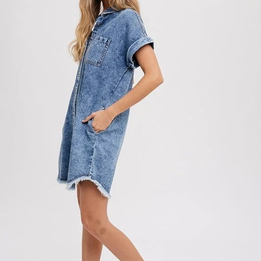Vestido vaquero de manga corta tipo cárdigan holgado para mujer para primavera y verano