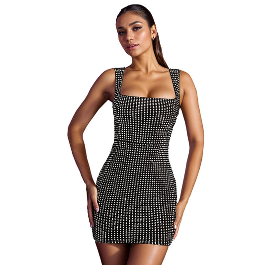 Women Wear Drilling Sexy Suspenders Slim Fit Party Formal Dress