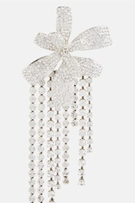 Pendientes de clip con flecos de flores de cristal 