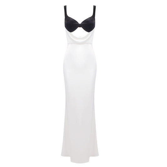 Camisole Evening Dress Women Clothing Sexy Dress Split Velvet Patchwork Cutout Maxi Dress Underdress