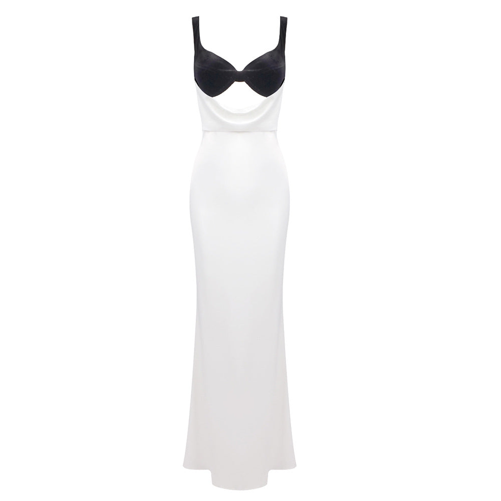 Vestido de noche camisola para mujer, ropa sexy, vestido largo con aberturas de terciopelo y retazos, vestido interior