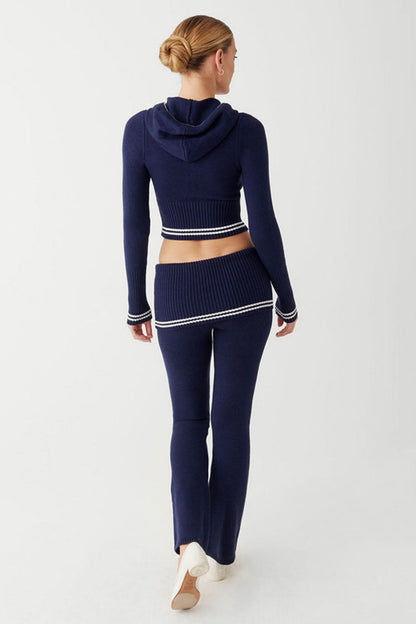 Conjunto de sudadera con capucha de punto a rayas 