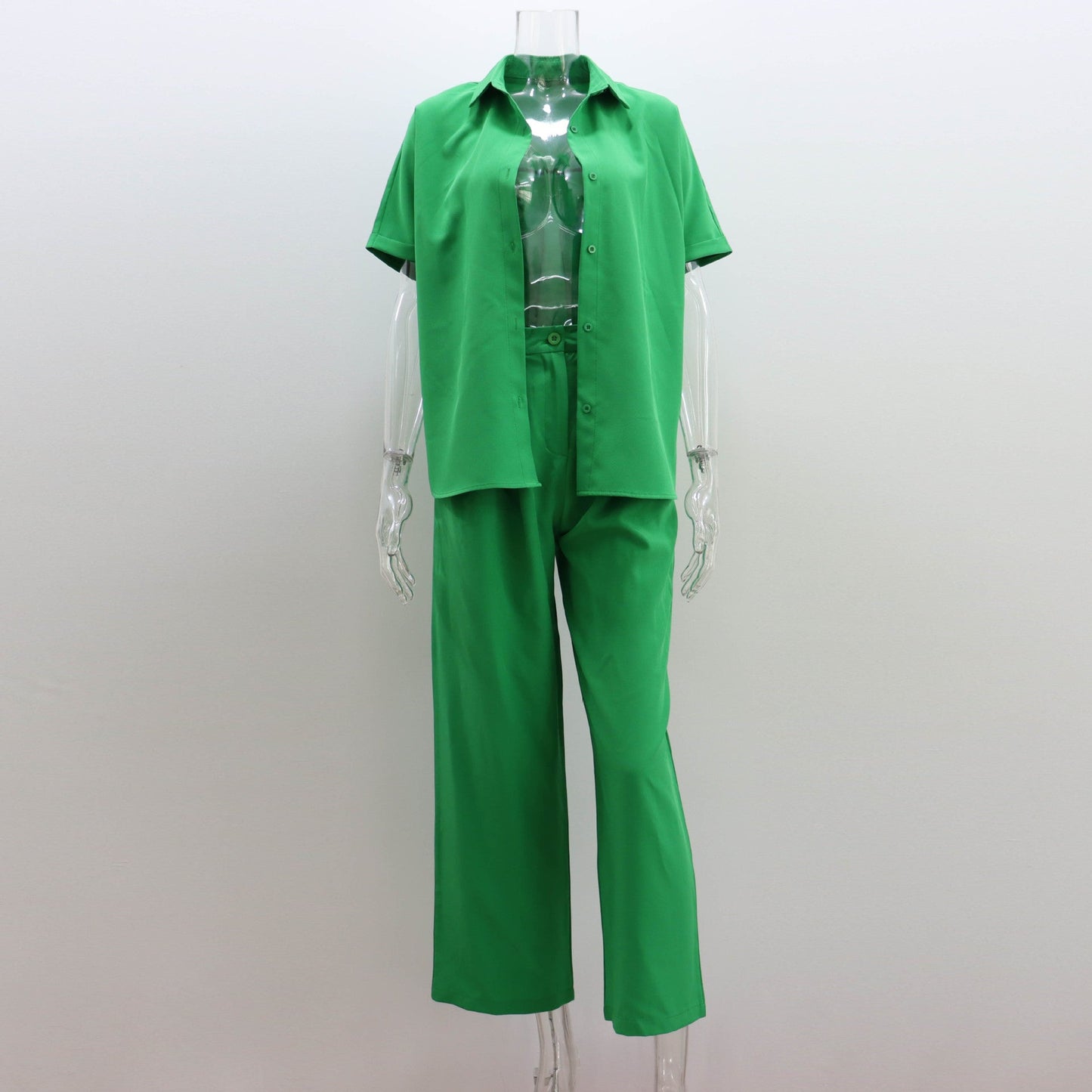 Traje de pantalón de pierna ancha para primavera y verano, camisa de manga holgada, top, pantalones casuales, ropa de dos piezas para mujer