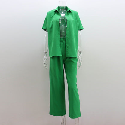 Traje de pantalón de pierna ancha para primavera y verano, camisa de manga holgada, top, pantalones casuales, ropa de dos piezas para mujer