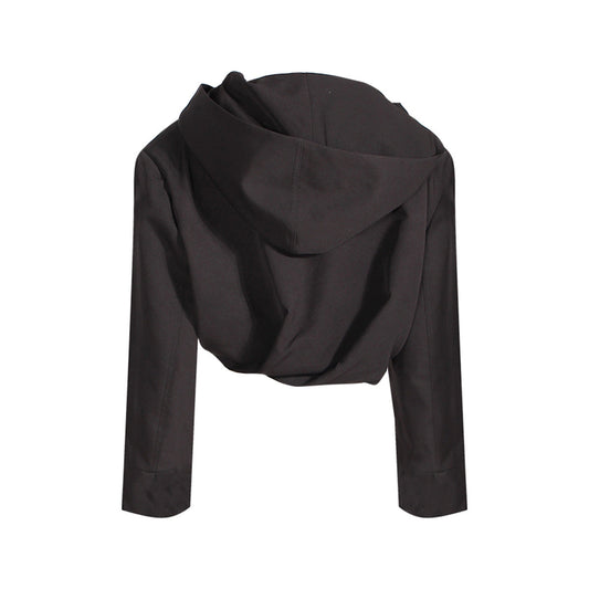 Abrigo de diseño de nicho de otoño, moda sexy, asimétrico, con pliegues y cremallera, top corto holgado para mujer