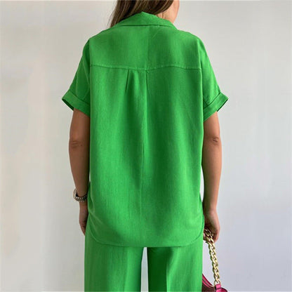 Traje de pantalón de pierna ancha para primavera y verano, camisa de manga holgada, top, pantalones casuales, ropa de dos piezas para mujer