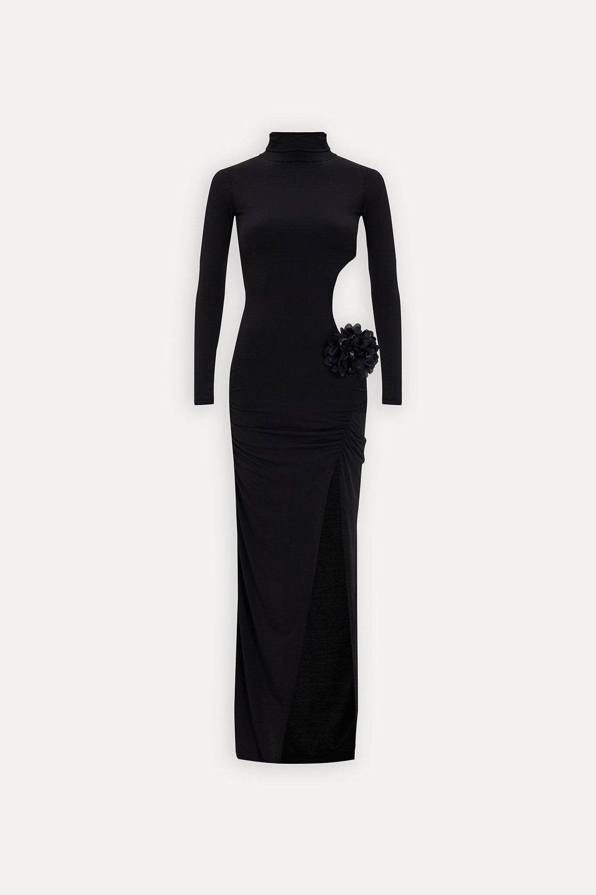 Vestido de noche elegante con cuello alto y estampado floral tridimensional para mujer, vestido de alta sociedad con aberturas y escote alto.