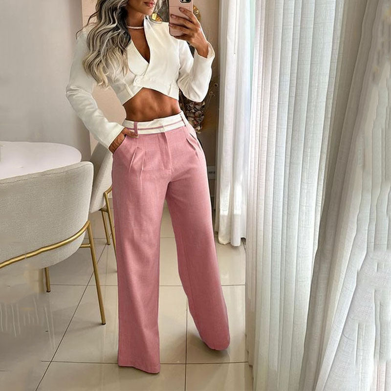Conjunto de dos piezas de traje de verano para mujer, informal, de color liso, holgado y con pantalones