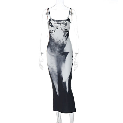 Vestido ajustado con escote en V y tirantes para mujer, otoño e invierno, con abertura alta