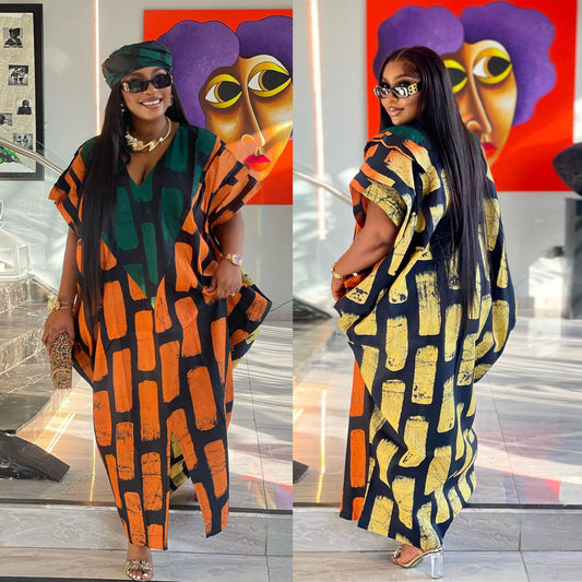 Sexy Slim Positioning Stitching Printing Color Contrast Loose Split Dress