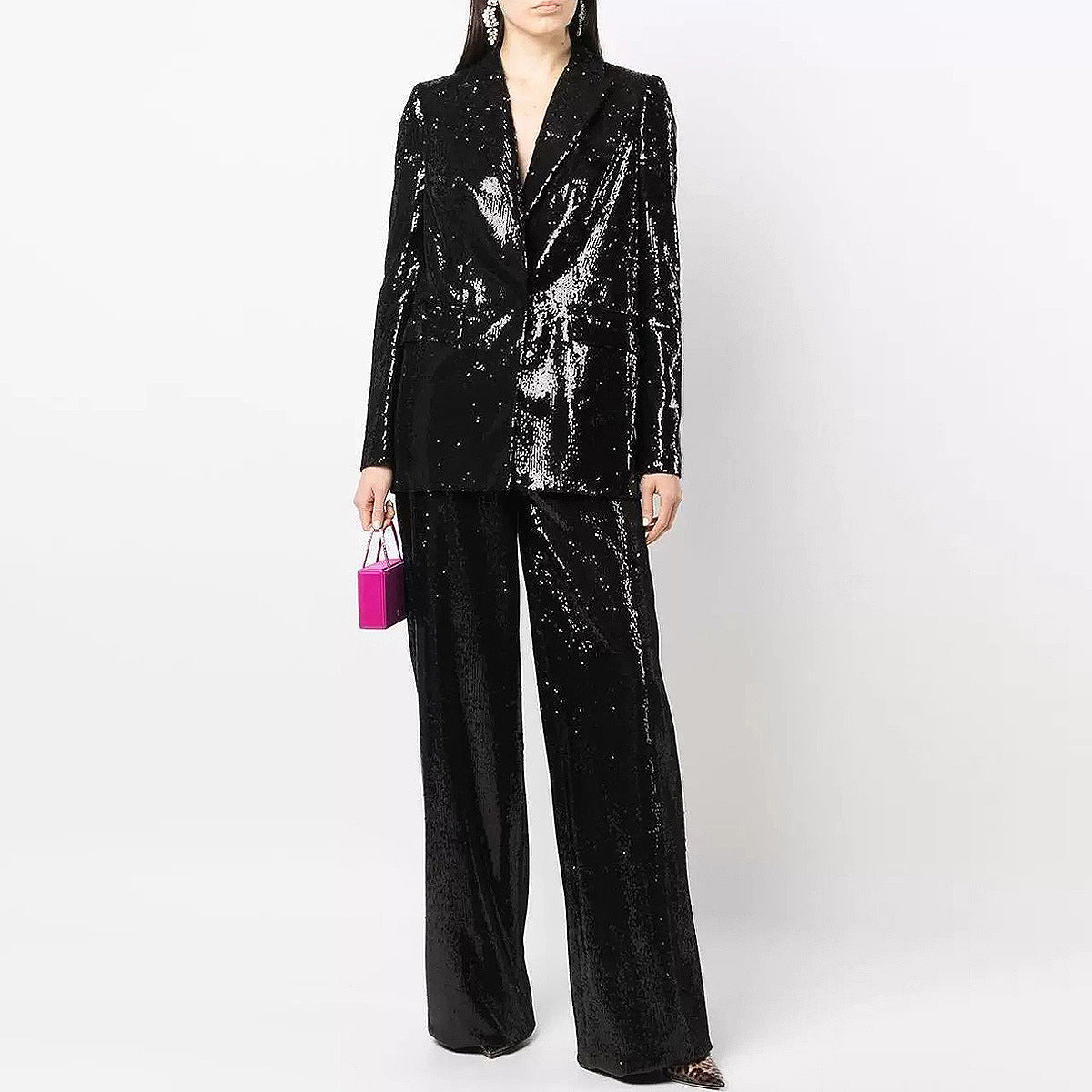 Traje de trabajo elegante y brillante con efecto Bling Bling Sequ para mujer