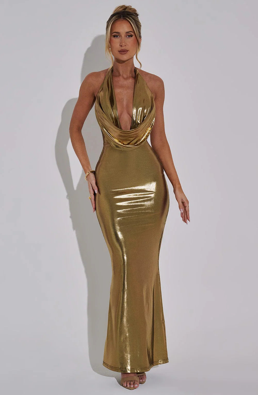 Women Clothing Sexy Dress Tight Sequin Dress Sexy Swing Collar Halterneck Maxi Dress