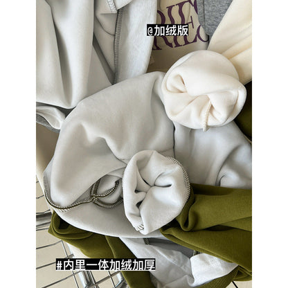 Sudadera con capucha gruesa de terciopelo de dos piezas con diseño gráfico de letras de principios de otoño