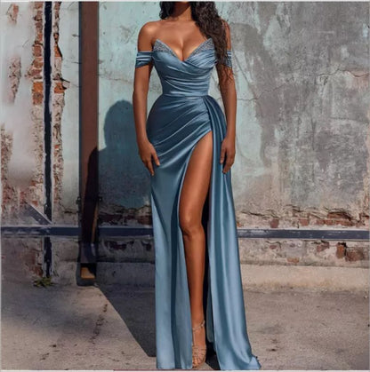 Vestido de cóctel de noche con abertura alta y parte superior de tubo con diamantes de imitación sexy para mujer