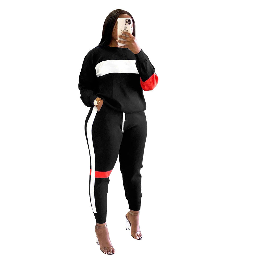 Ropa de mujer Suéter Patchwork Rayas Traje Deportivo Manga Larga Ropa Casual de Mujer