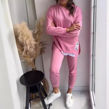 Conjuntos de dos piezas de suéter y pantalón deportivo con costuras falsas de otoño