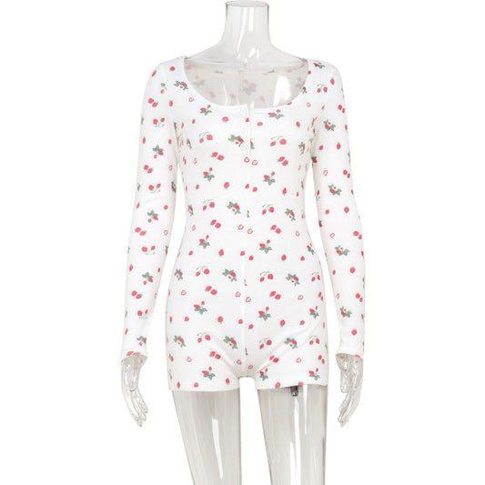 Mono informal de primavera para el hogar con estampado floral, cuello cuadrado y manga larga