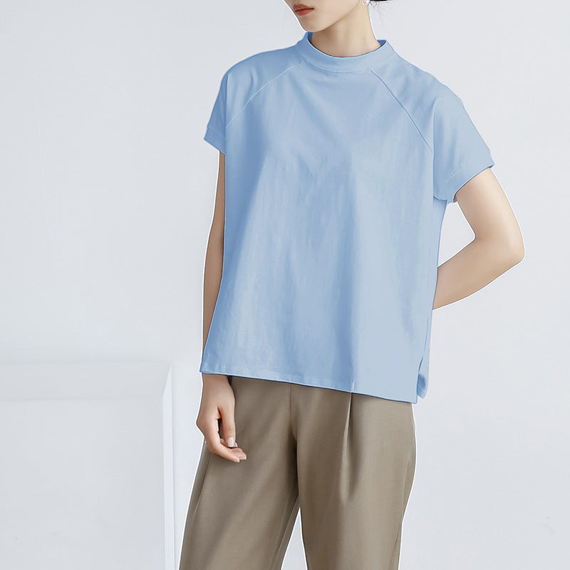 Camiseta de algodón de verano de color liso de manga corta para mujer, jersey francés con abertura lateral.