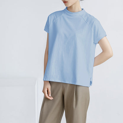 Camiseta de algodón de verano de color liso de manga corta para mujer, jersey francés con abertura lateral.