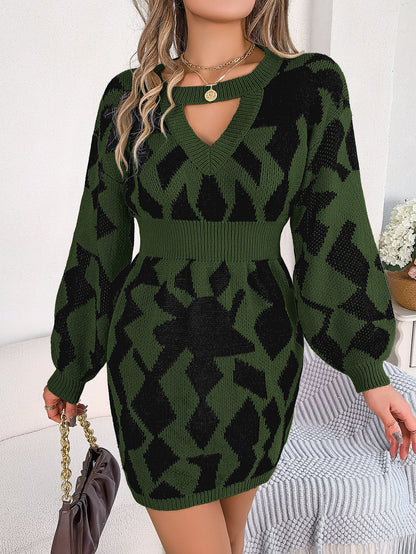 Vestido tipo suéter ajustado con mangas abullonadas y corte a juego de colores para otoño e invierno, ropa informal para mujer