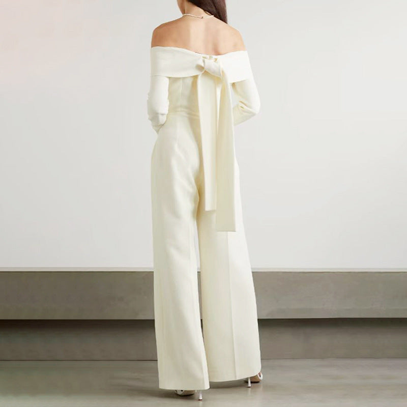Mono de diosa de verano con cuello descubierto, elegante y socialité, cintura alta, adelgazante, pantalones de pierna ancha.