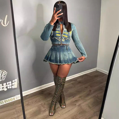 Conjunto de falda plisada y top bordado de tela elástica para mujer (se vende por separado)