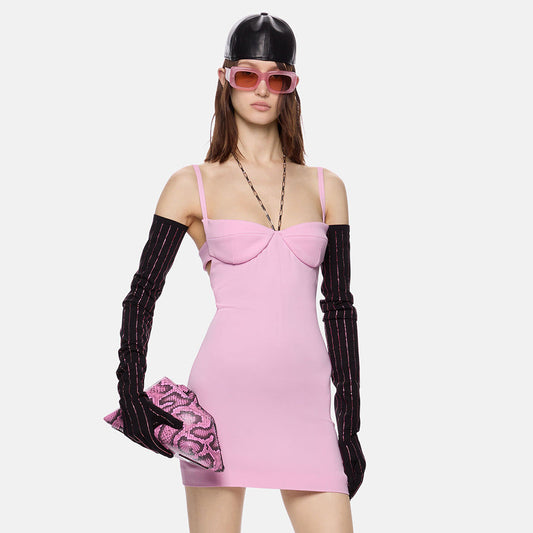 Mini liguero sexy de cadena rosa de verano con aberturas y espalda descubierta para mujer