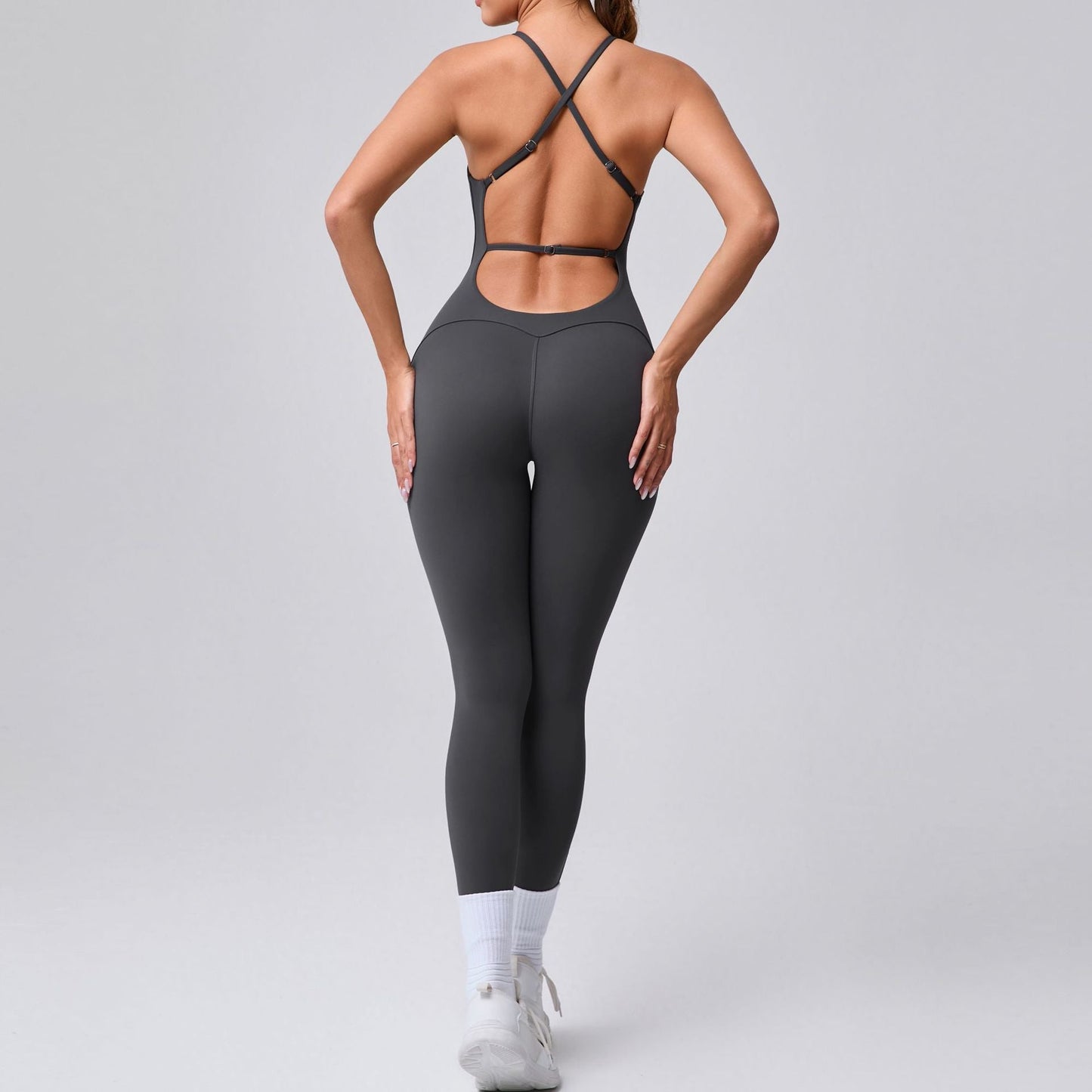 Mono de yoga ajustado con correa de hombro ajustable, espalda de belleza, color melocotón, ropa deportiva de fitness