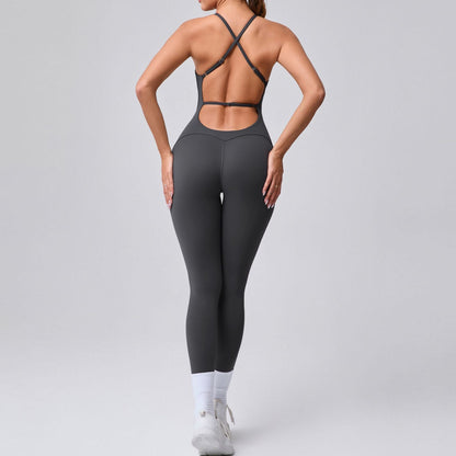 Mono de yoga ajustado con correa de hombro ajustable, espalda de belleza, color melocotón, ropa deportiva de fitness