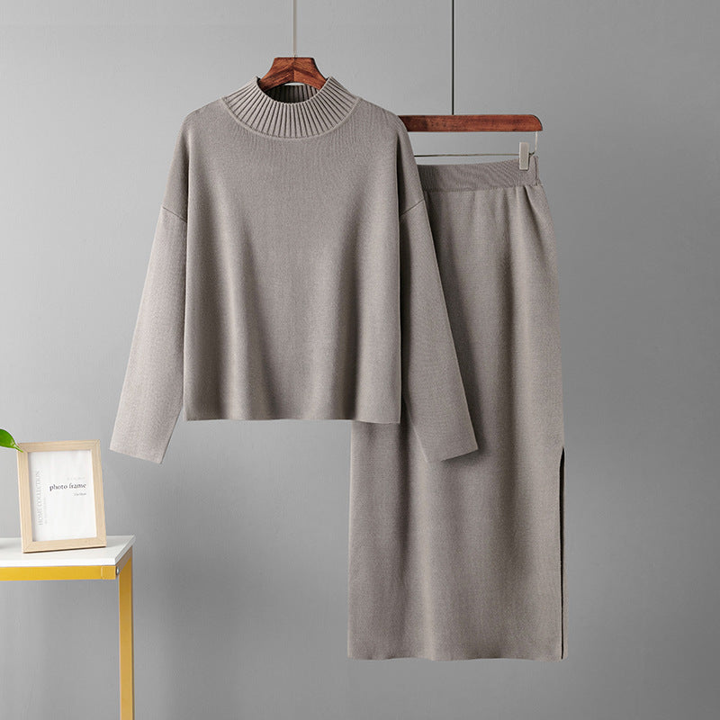 Ropa de mujer Otoño Casual Suelto Falda larga Traje de dos piezas Suéter