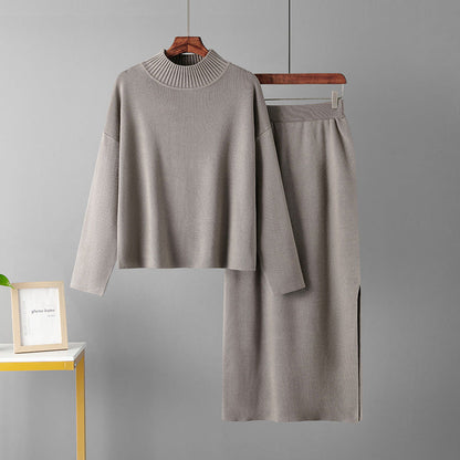 Ropa de mujer Otoño Casual Suelto Falda larga Traje de dos piezas Suéter