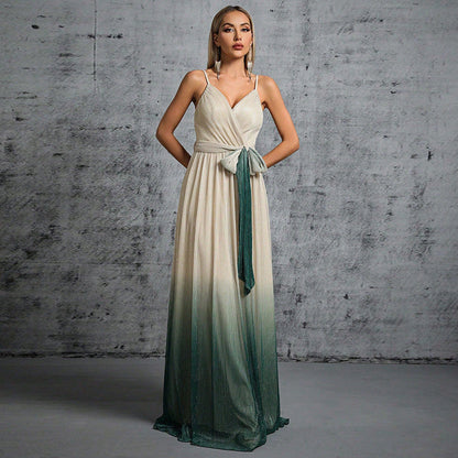 Vestido de noche con tirantes, espalda descubierta, sexy, con cordones, color degradado, maxivestido formal para mujer