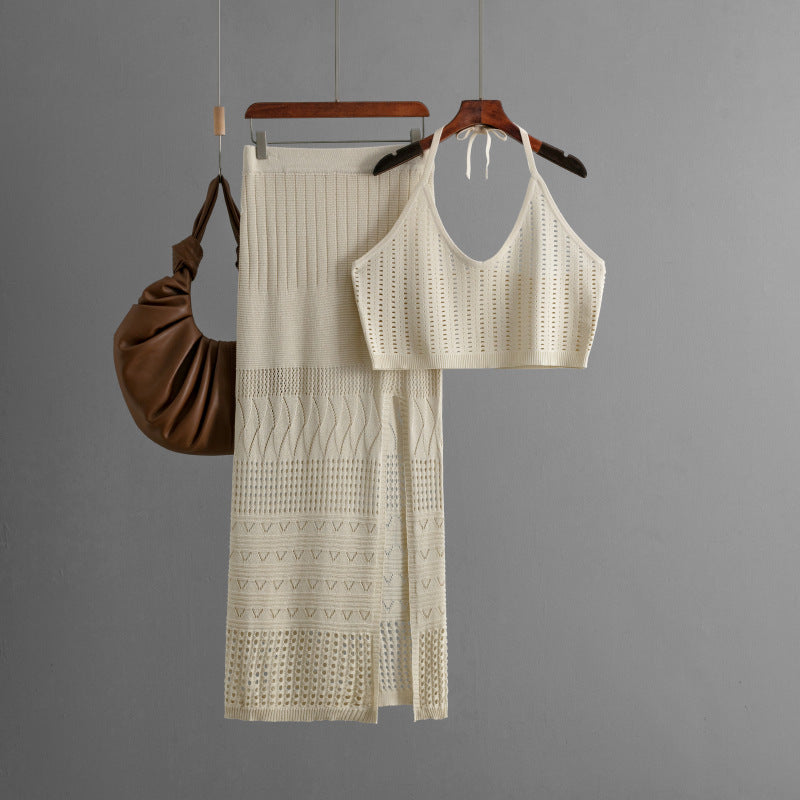 Ropa de mujer, chaleco corto de verano, top de dos piezas, cintura alta, adelgazante, falda con abertura en la cadera