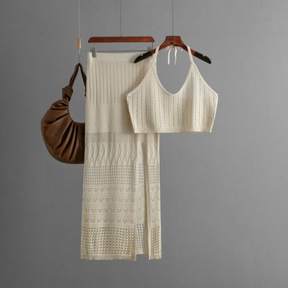 Ropa de mujer, chaleco corto de verano, top de dos piezas, cintura alta, adelgazante, falda con abertura en la cadera