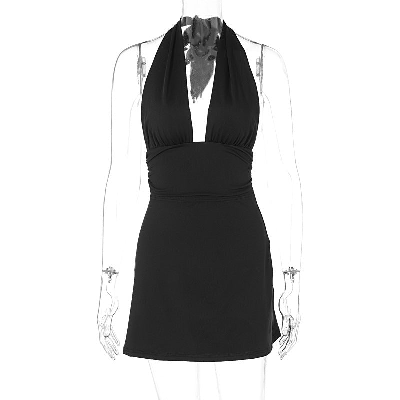 Traje de verano con escote en V profundo, encaje y cuello halter, chaleco, falda, ropa para mujer