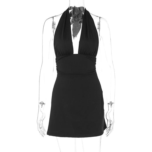 Traje de verano con escote en V profundo, encaje y cuello halter, chaleco, falda, ropa para mujer
