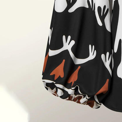 Conjunto informal de dos piezas con estampado bohemio y contraste de colores para mujer de otoño
