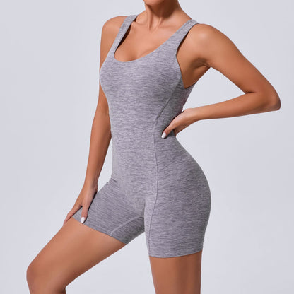 Mono de yoga de una pieza con espalda descubierta y recortes de arena otoñal, ajustado, adelgazante, para levantar la cadera, ropa deportiva de una pieza para mujer