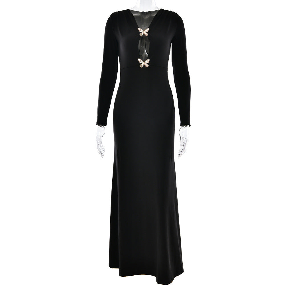 Vestido tubo sexy de manga larga plisado y ajustado para primavera.
