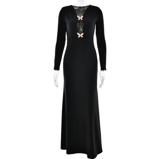 Vestido tubo sexy de manga larga plisado y ajustado para primavera.