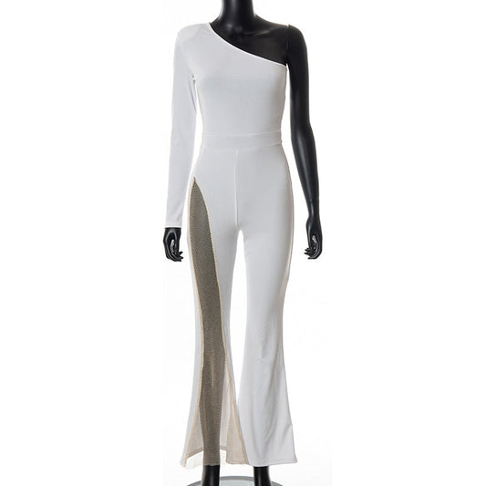 Mono de otoño para mujer con costuras de malla en los hombros de color liso