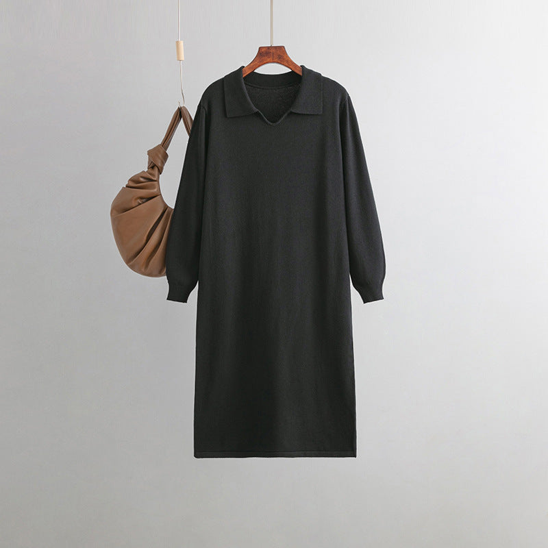 Vestido de mujer con cuello en V, suelto, de color liso, por encima de la rodilla, para otoño e invierno
