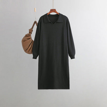 Vestido de mujer con cuello en V, suelto, de color liso, por encima de la rodilla, para otoño e invierno