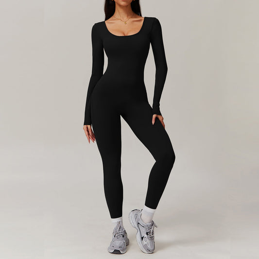 Mono de yoga de manga larga con efecto nude y espalda descubierta, ajustado, para correr, fitness y deportes, mallas de una pieza
