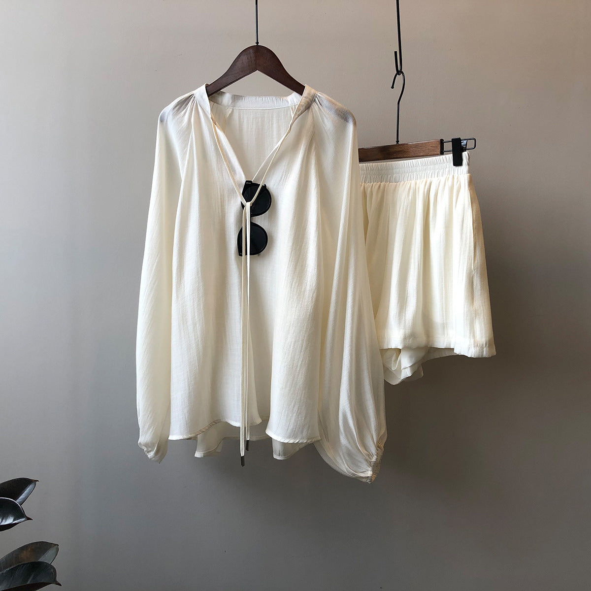 Camisa de manga larga de verano para mujer, pantalones cortos de pierna ancha