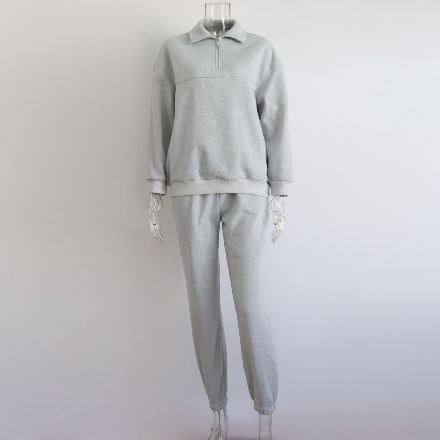 Suéter de manga larga con cremallera y cuello alto para mujer, conjunto de dos piezas para otoño e invierno, cómodo, holgado, deportivo e informal