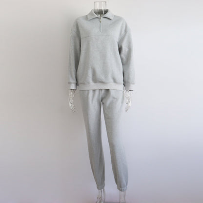 Suéter de manga larga con cremallera y cuello alto para mujer, conjunto de dos piezas para otoño e invierno, cómodo, holgado, deportivo e informal