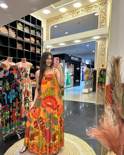 Vestido largo con tirantes finos y estampado sin mangas para mujer, sexy, de verano