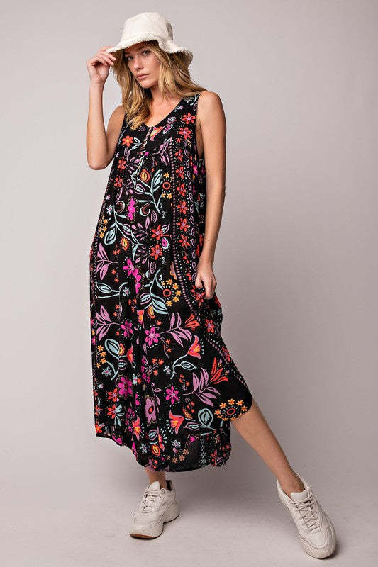 Mono holgado sin mangas con estampado vintage para mujer de verano